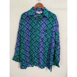 Vintage JAB Silk Shirt Men’s Size Large Bold Abstract Floral Blue Green Dad